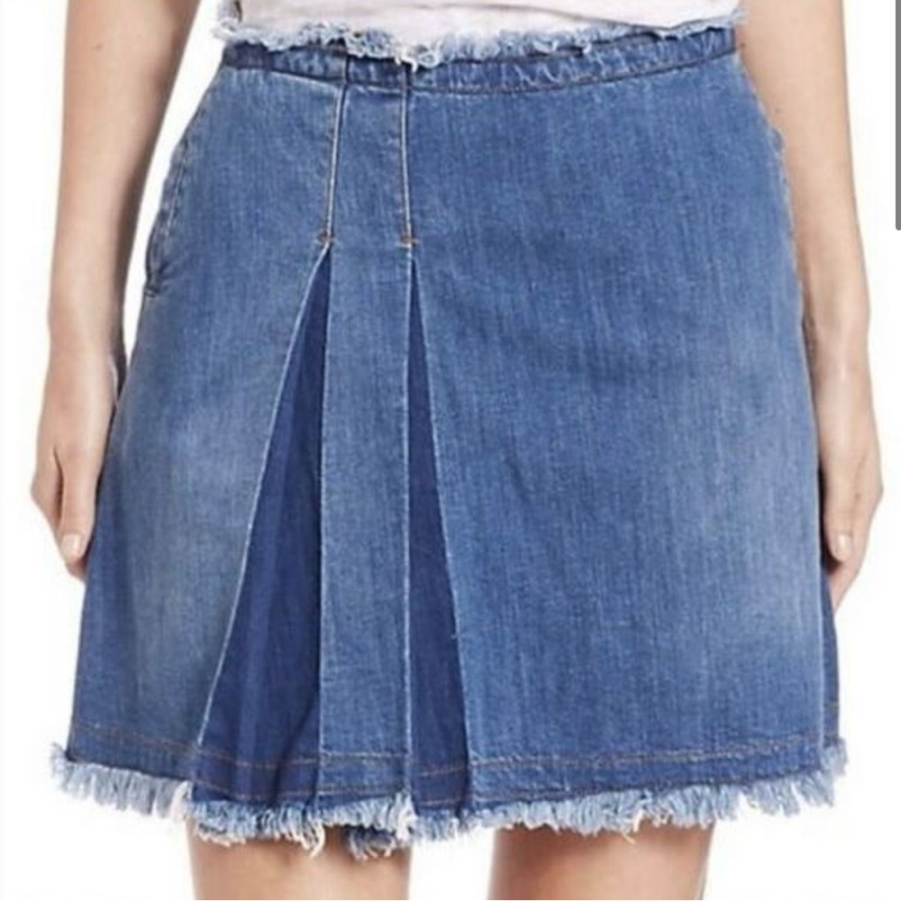 See By Chloe Denim A-Line Pleated Boho Western Jean Skirt